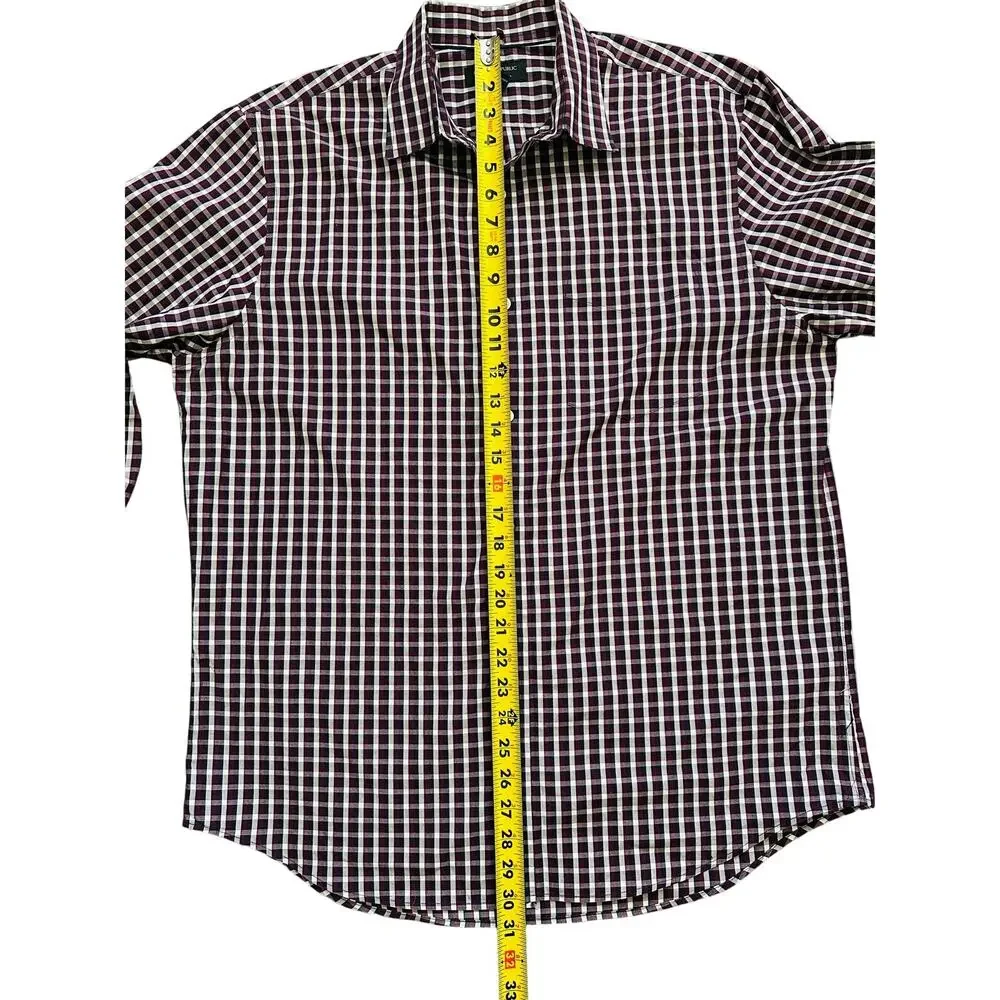 Banana Republic Non Iron Classic Fit Check Dress Shirt Burgundy Navy L 16 16.5